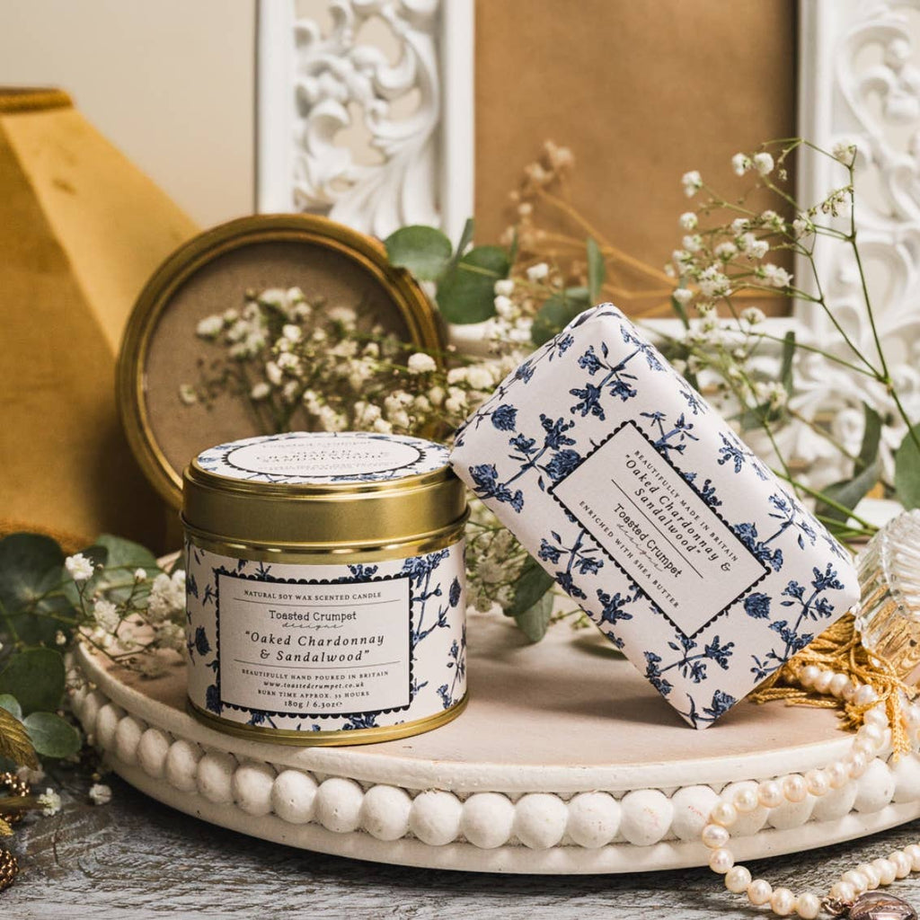Oaked Chardonnay & Sandalwood Candle in a Matt Gold Tin