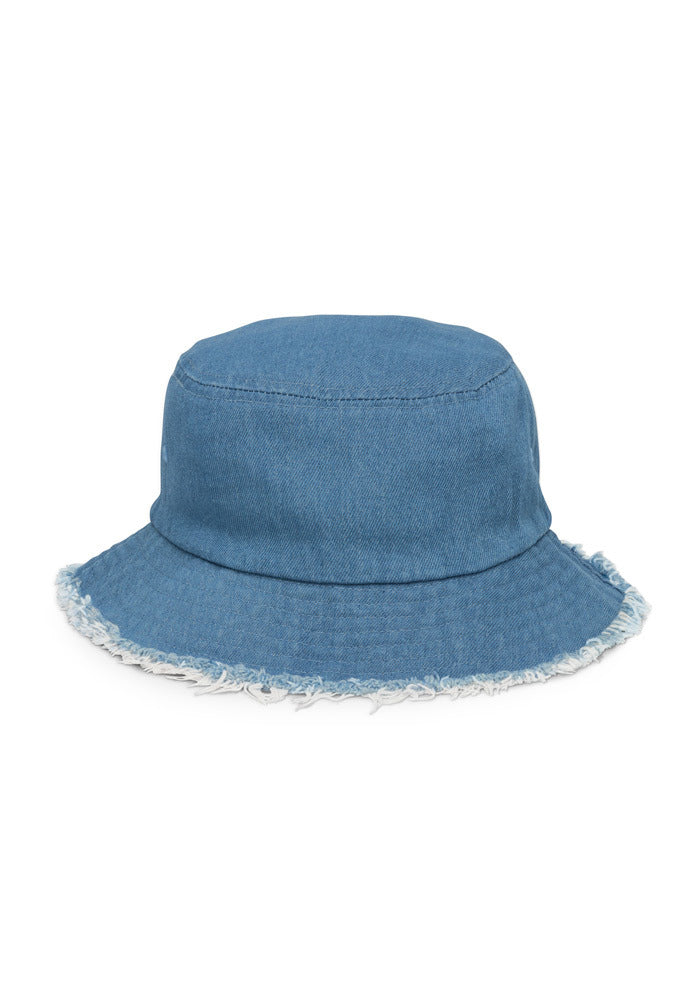 Distressed Denim Bucket Hat — Light Denim / One size