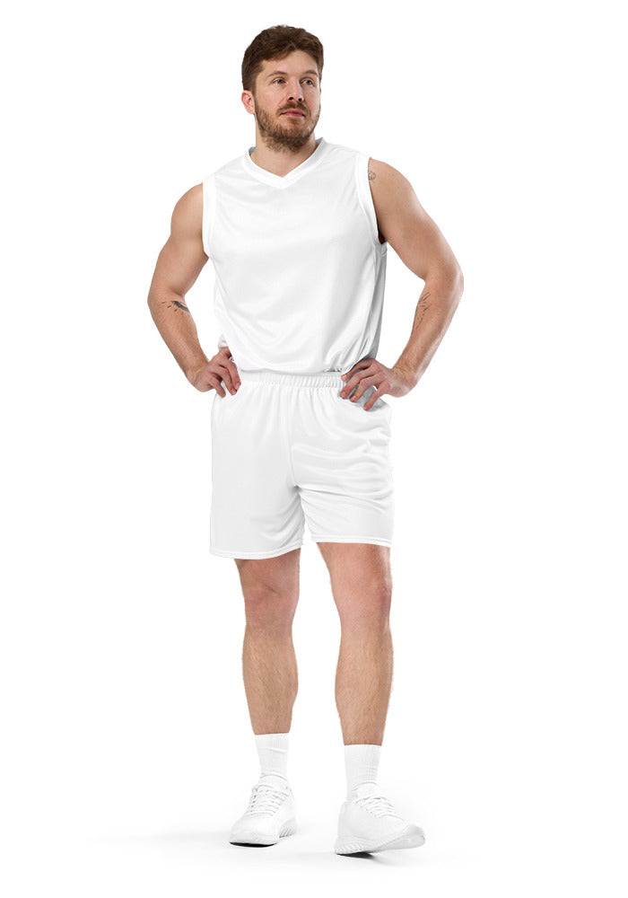 All-Over Print Recycled Unisex Mesh Shorts — White / M
