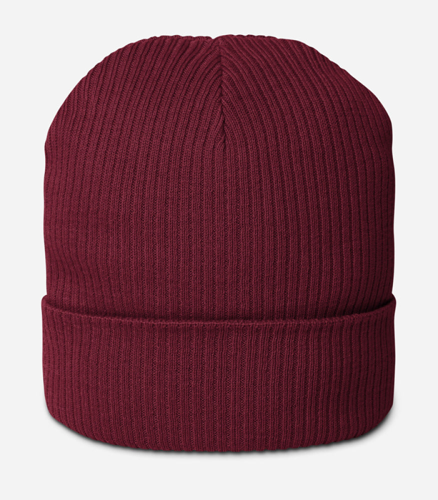 Organic Ribbed Beanie — Atlantis — Burgundy / One size