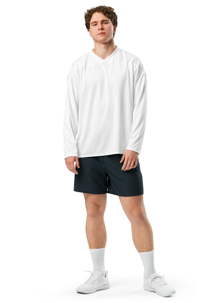 All-Over Print Recycled Hockey Fan Jersey — White / XS