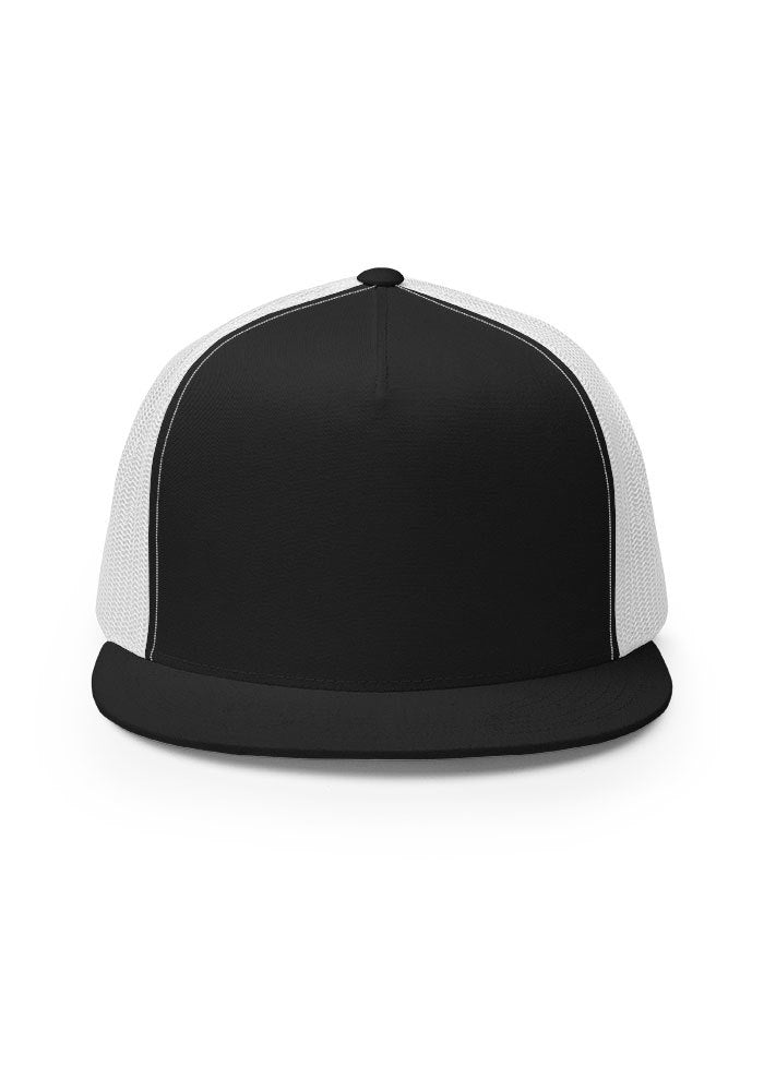 5 Panel Trucker Cap — Yupoong 6006 — Black/ White / One size