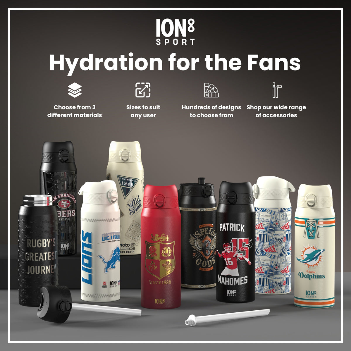 Lions X ION8 Insulated Steel Water Bottle, British & Irish Lions, Crest, 750ml (24oz)
