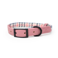 Pink Houndstooth Leather Dog Collar