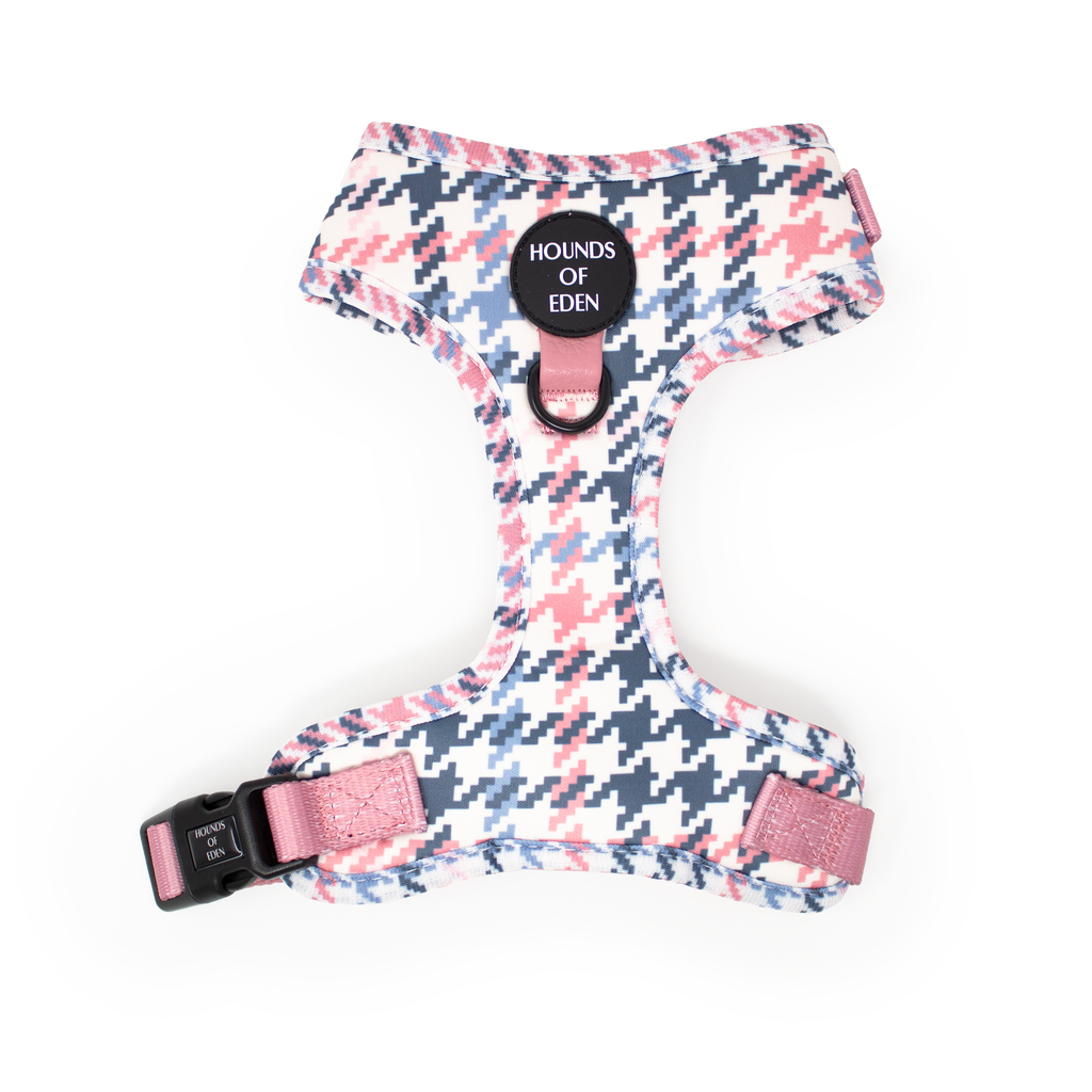 Pink Houndstooth Leather Dog Collar