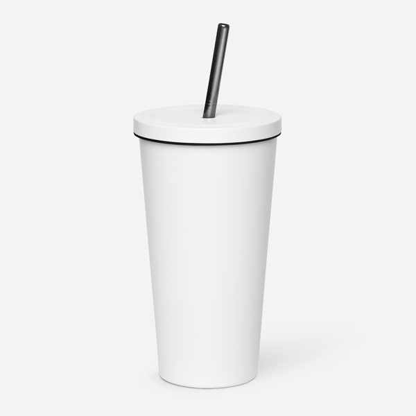 Insulated tumbler with straw ready for custom company branding