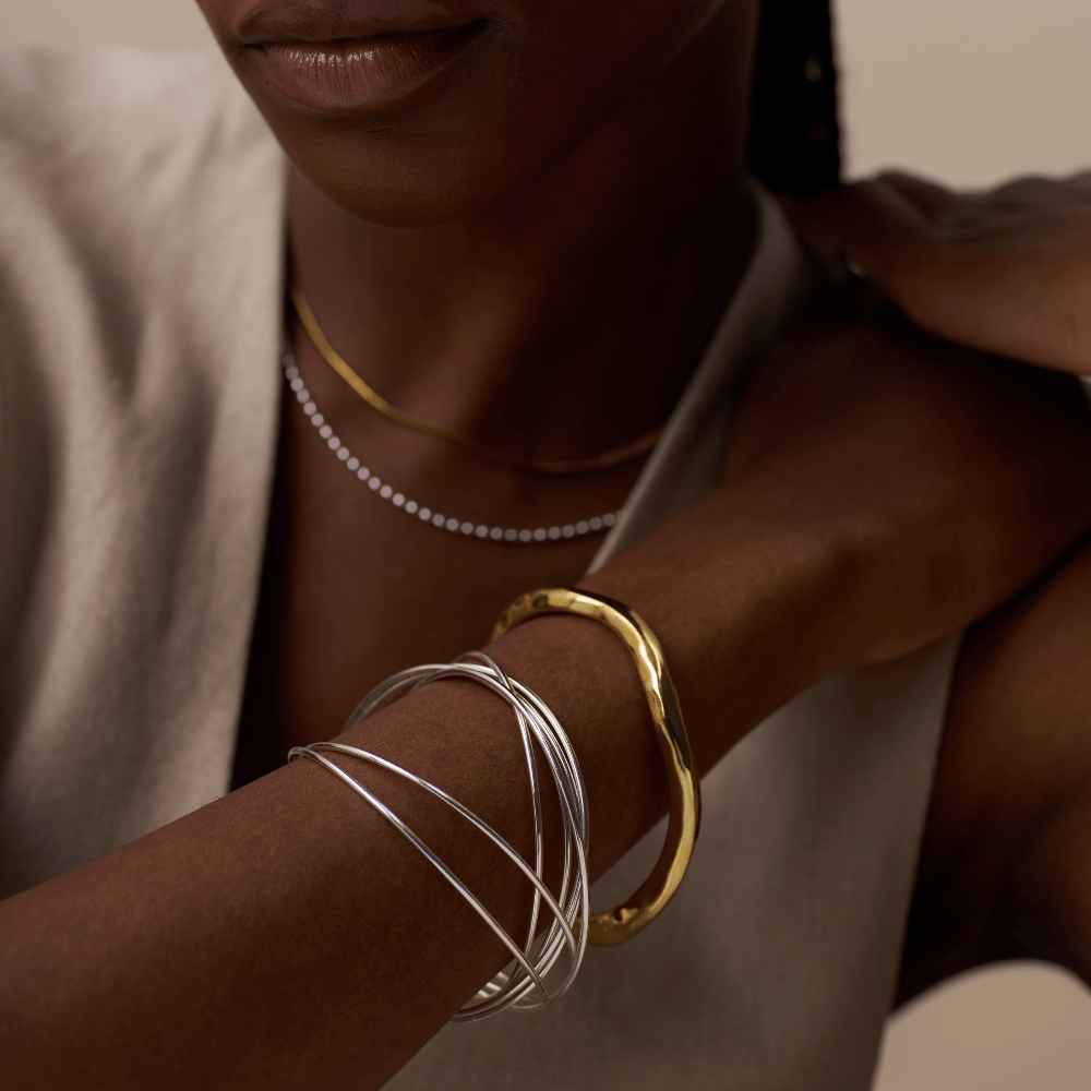 Fine Multi Interlocking Bangles - Silver