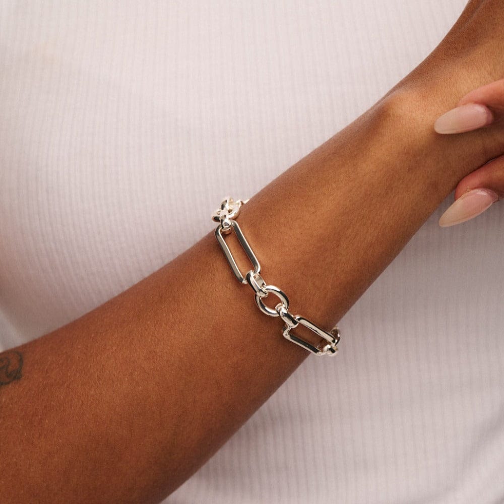 Rectangular Link T-Bar Bracelet - Silver