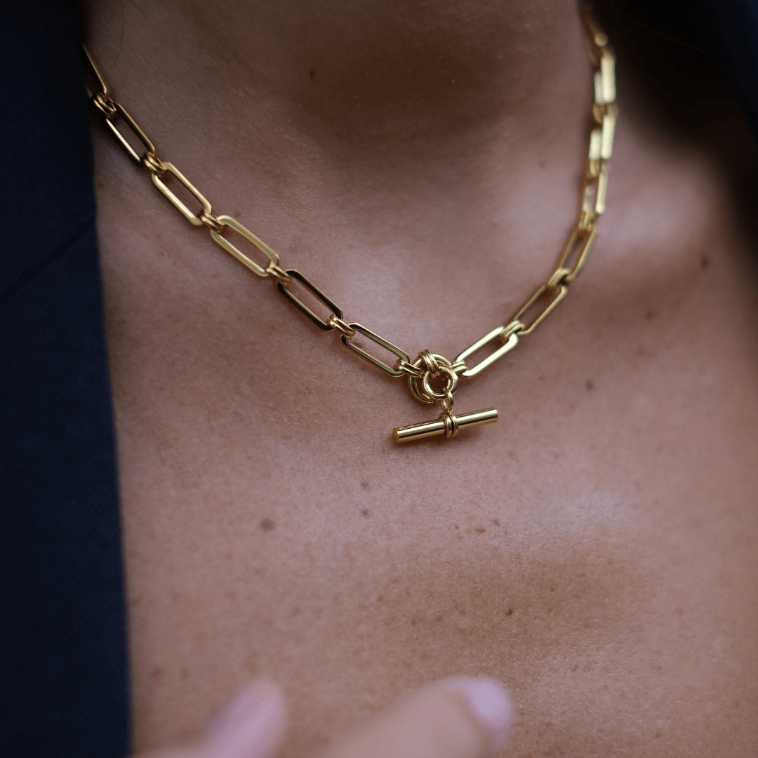 LUXE Linear Link T-Bar Necklace - Gold