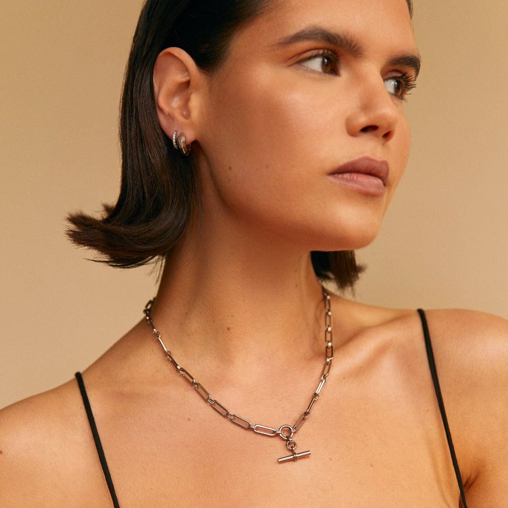 LUXE Linear Link T-Bar Necklace - Silver